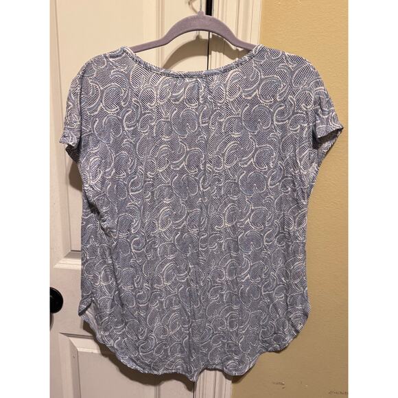 Nottibianche Split Round Neck Short Sleeve Pant 2 Piece Pajama Set Blue White M - Picture 3 of 10